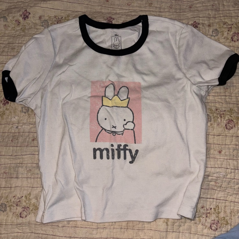 Tilly's Miffy Crop Top - White with Black and Pink Accents